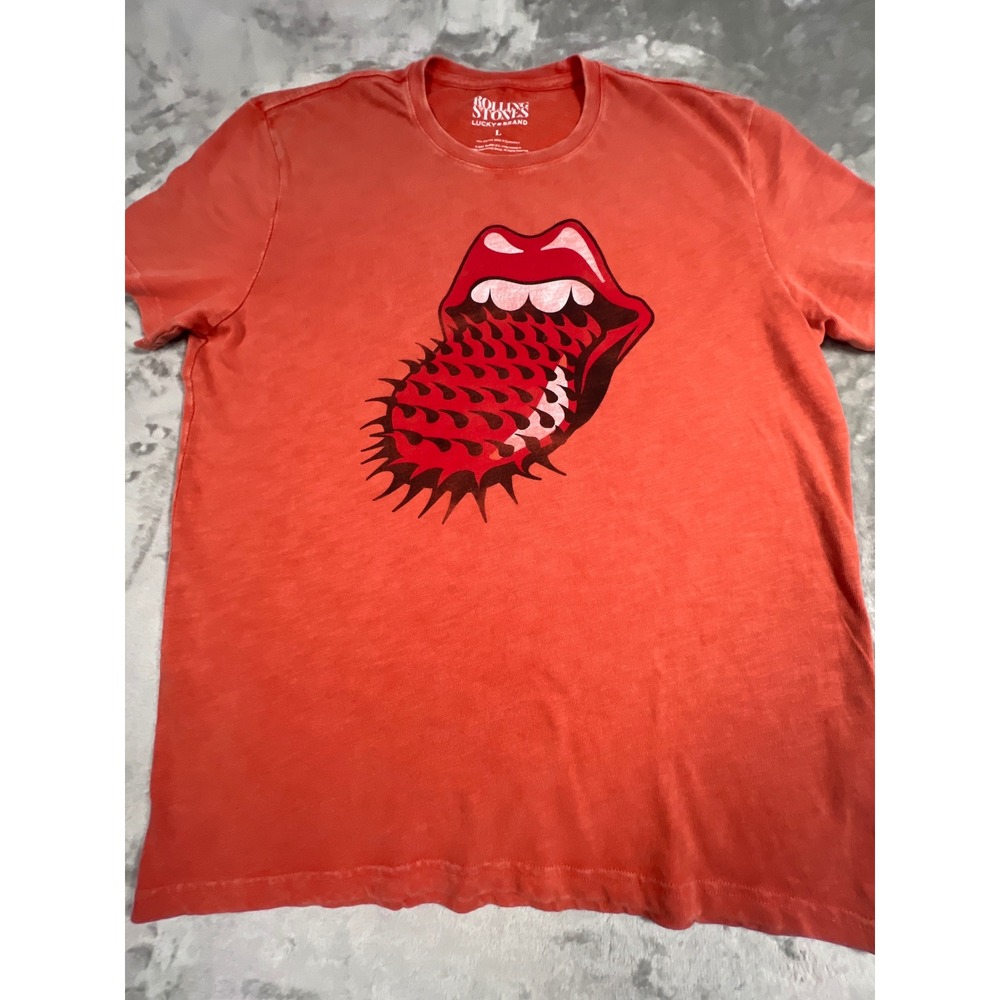 Lucky Brand Rolling Stones Spiked‎ Tongue Graphic T-Shirt Orange Red Mens Large